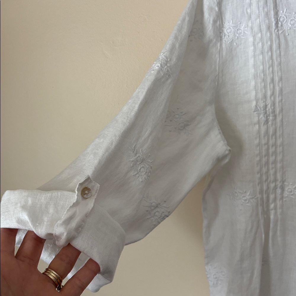 saint Tropez West white embroidered tunic 100% linen size L - Picture 5 of 8